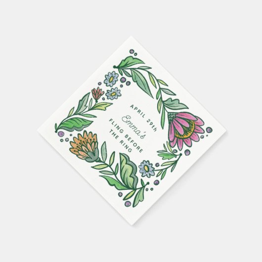 芸術的なスカンジナビアンフォークフラワーブライダルシャワー スタンダードカクテルナプキン (角)