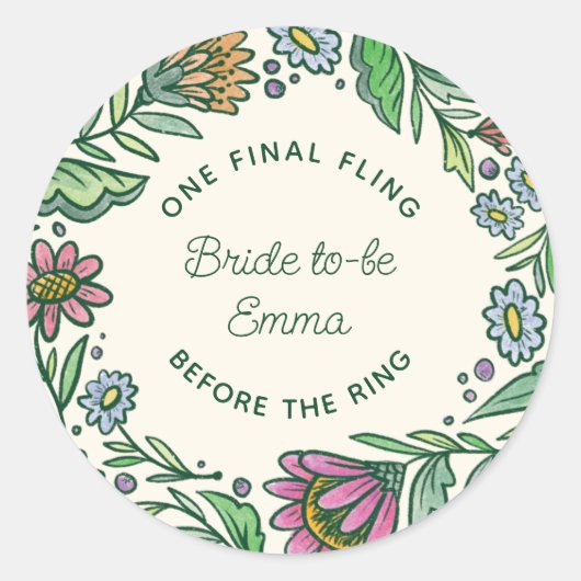 芸術的なスカンジナビアンフォークフラワーブライダルシャワー ラウンドシール (正面)