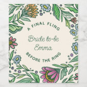 芸術的なスカンジナビアンフォークフラワーブライダルシャワー ワインラベル (シングルラベル)