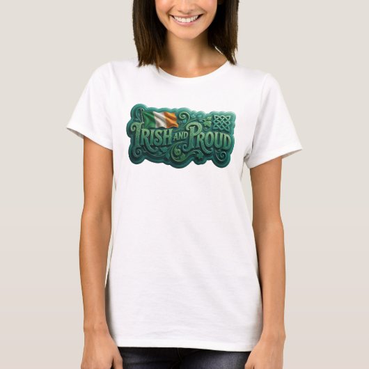 芸術的なターコイズブルーのIRISH+AND+PROUD 3Dテキストアート Tシャツ (正面)