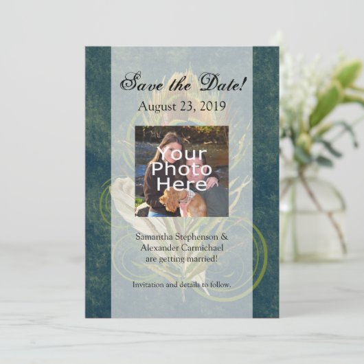 芸術的なディテールが光るペコックのウェディング 5x7 結婚式場のご案内 セーブザデート (スタンド正面)