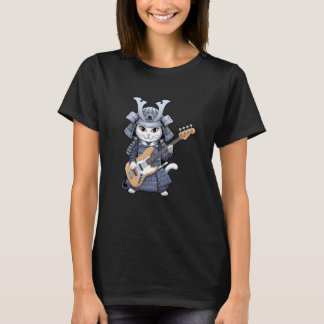 芸術的なデザインのベースギターを演奏する日本猫 Tシャツ