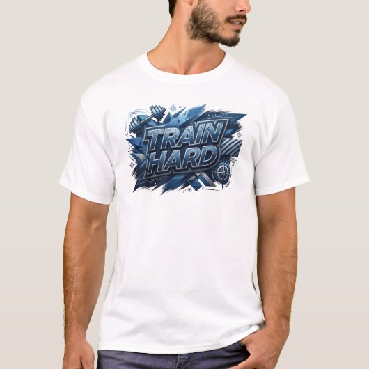芸術的なネイビーTRAIN+HARDテキストデザイン Tシャツ (正面)