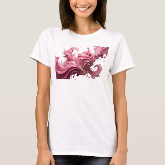 芸術的なピンクの抽象芸術ファッションプリント Tシャツ (正面)