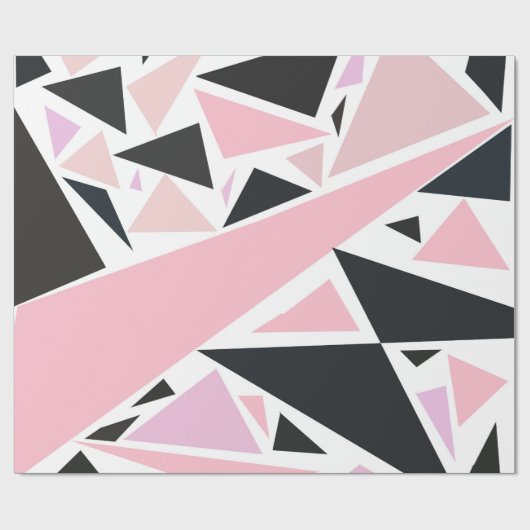 芸術的なピンクの黒の抽象芸術の三角形パターン ラッピングペーパー (フラット)