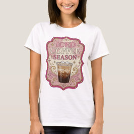 芸術的なピンクのICED COFFEE SEASONスローガンデザイン Tシャツ