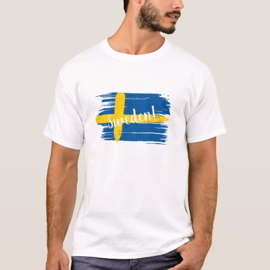 芸術的なブラシストローク スウェーデンの旗 Tシャツ (正面)