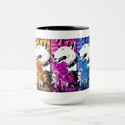 芸術的なブルテリア犬の品種デザイン マグカップ (中央)