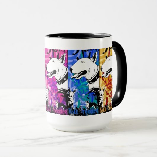 芸術的なブルテリア犬の品種デザイン マグカップ (正面右)