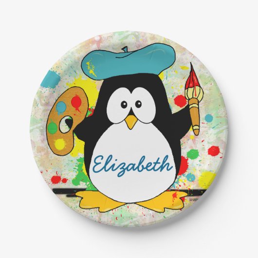 芸術的なペンギンペインターは個人化なります ペーパープレート (正面)