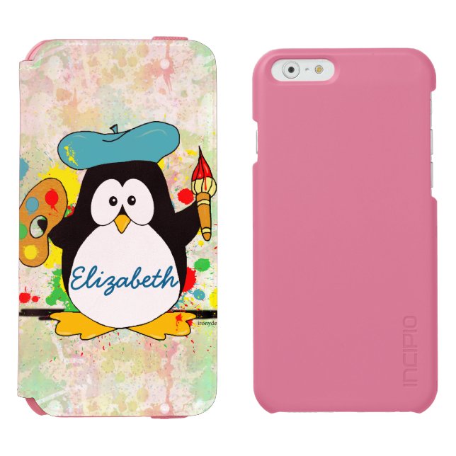 芸術的なペンギンペインターは個人化なります INCIPIO iPhoneウォレットケース (並び)
