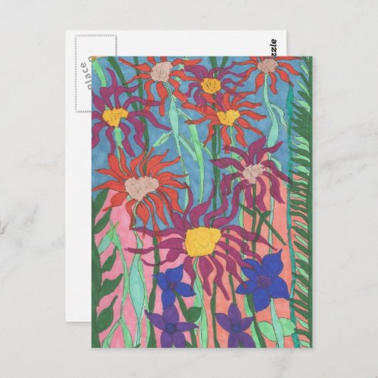 芸術的なポストカード 豊かな庭園 ペンとインクのアート ポストカード (正面/裏面)