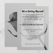 芸術的なミニマリストのモノクロのバラの花芽 招待状 (正面/裏面)