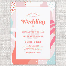 芸術的なモダンアブストラクトウェディングコーラルティールピンク 招待状