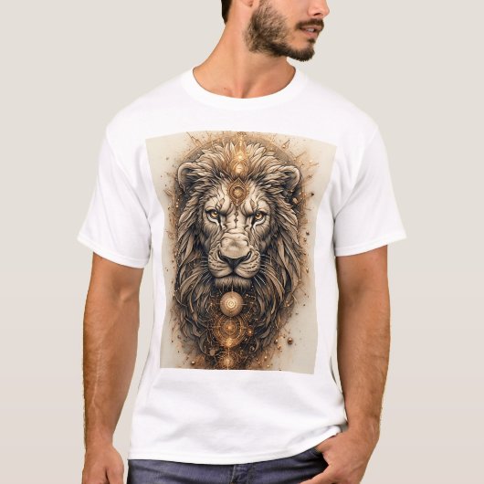 芸術的なライオンのゴールデンジオメトリック Tシャツ (正面)