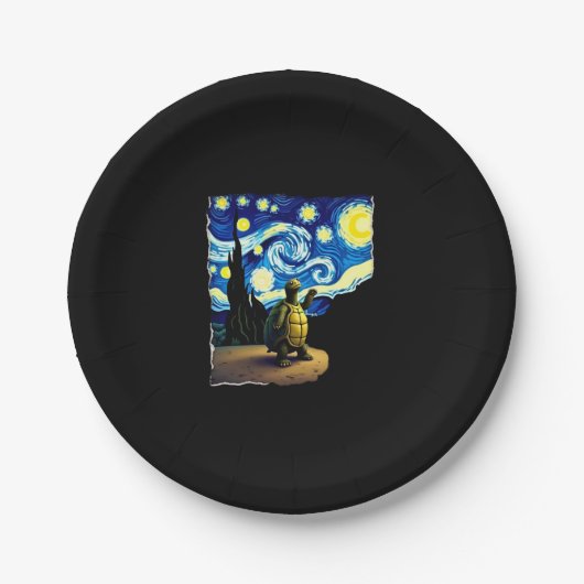 芸術的な亀のシャツ  星の夜の亀 (4) ペーパープレート (正面)