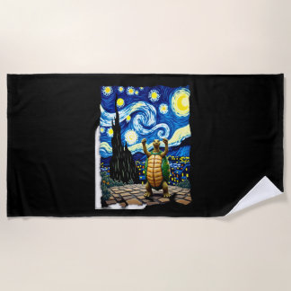 芸術的な亀のTシャツ 星空の亀 (1) ビーチタオル