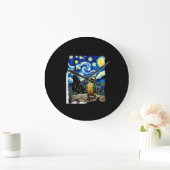 芸術的な亀のTシャツ 星空の亀 (1) ラージ壁時計 (ホーム)