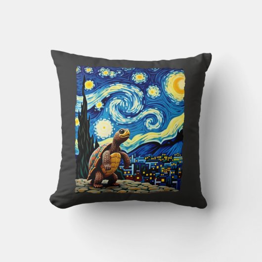 芸術的な亀のTシャツ 星空の亀 (2) クッション (正面)