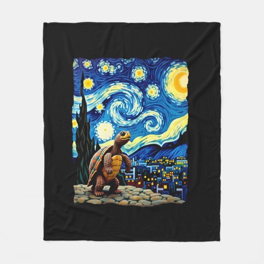 芸術的な亀のTシャツ 星空の亀 (2) フリースブランケット (正面)