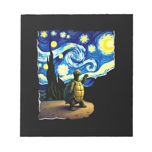 芸術的な亀のTシャツ 星空の亀 (4) ノートパッド (正面)