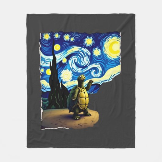 芸術的な亀のTシャツ 星空の亀 (4) フリースブランケット (正面)