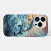 芸術的な二匹のイルカのジャンプ 夕日 海洋 iPhoneケース (裏面横)