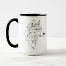 芸術的な幾何学模様のオオカミの頭の陶器のコーヒーマグ