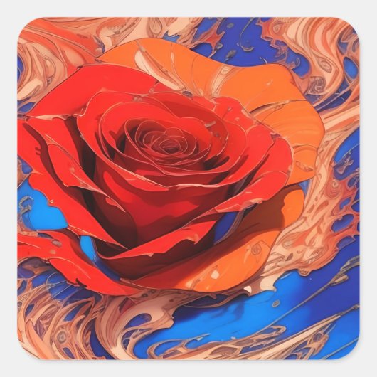 芸術的な抽象的な大理石のバラ スクエアシール (正面)