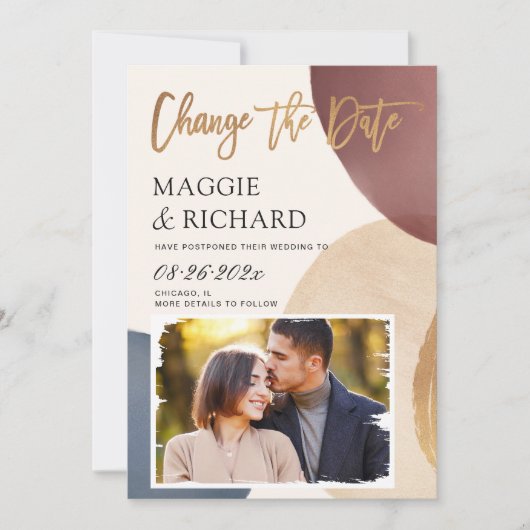 芸術的な抽象的な形の写真を変更する日付 セーブザデート (正面)