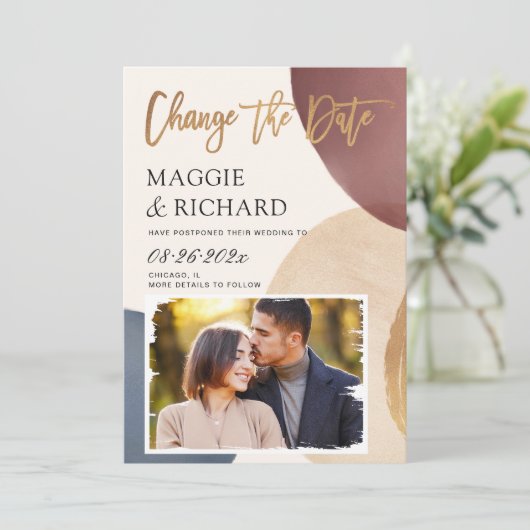 芸術的な抽象的な形の写真を変更する日付 セーブザデート (スタンド正面)