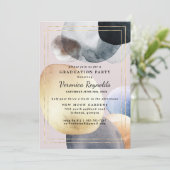 芸術的な抽象的な形 | ゴールド ネイビー 卒業式 招待状 (スタンド正面)