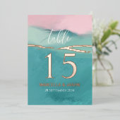 芸術的な抽象的な風景の結婚式テーブル番号 箔招待状 (立ち正面)