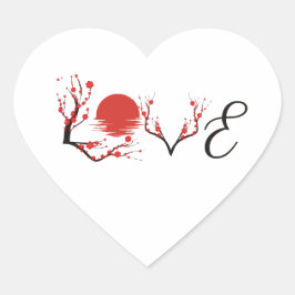 芸術的な日本の桜の愛 ハートシール