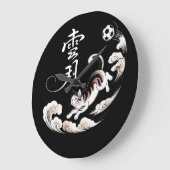 芸術的な日本猫サッカー ユニークなホームデコGIF ラージ壁時計 (傾斜)