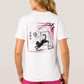 芸術的な桜の猫サッカー 日本のアール Tシャツ (裏面)