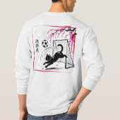 芸術的な桜の猫サッカー 日本のアール Tシャツ (裏面)