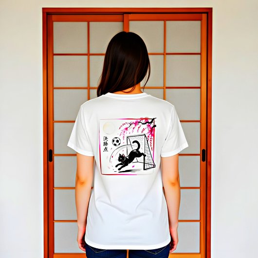 芸術的な桜の猫サッカー 日本のアール Tシャツ