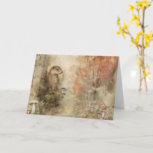 芸術的な森の動物たちの野生のオッターの挨拶カード カード (黄色い花)