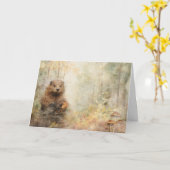芸術的な森の動物たちの野生生物ビーバー挨拶カード カード (黄色い花)