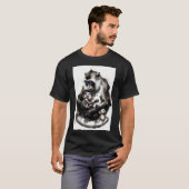 芸術的な母と赤ちゃんのサル 墨絵イラスト Tシャツ (正面フル)