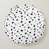 芸術的な水彩画の白黒の水玉模様パターン ラウンドクッション (正面)