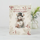 芸術的な水彩画の雪だるま　ベージュの花柄 招待状 (スタンド正面)
