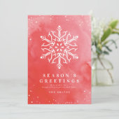 芸術的な水彩画の雪の結晶が赤いクリスマスカード 招待状 (スタンド正面)