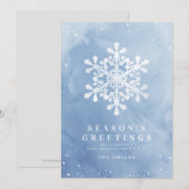 芸術的な水彩画の雪の結晶が青いクリスマスカード 招待状 (正面/裏面)