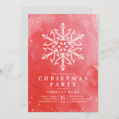 芸術的な水彩画の雪の結晶 赤いクリスマスパーティー 招待状 (正面/裏面)