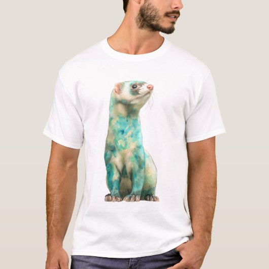 芸術的な水彩絵の具の青緑の大理石模様のフェレットの男性 Tシャツ (正面)