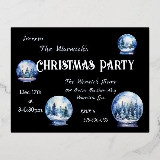 芸術的な水彩雪玉の冬のパーティー 箔招待状ポストカード (正面)