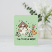 芸術的な犬と猫のお祭り　グリーン　招待状 招待状 (スタンド正面)