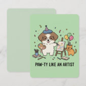 芸術的な犬と猫のお祭り　グリーン　招待状 招待状 (正面/裏面)